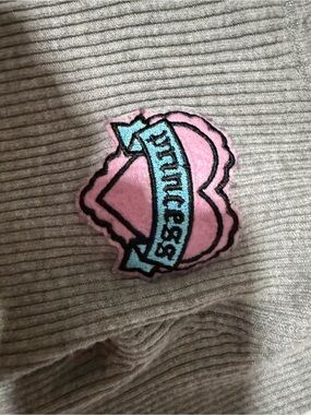 Forever 21 Gray Ribbed Sweater with Pink Heart Patch